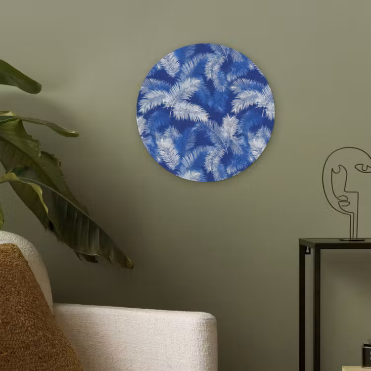 Palmblad - Patroon - Blauw Akoestische PET Vilt - Rond klein 838 -sfeer2