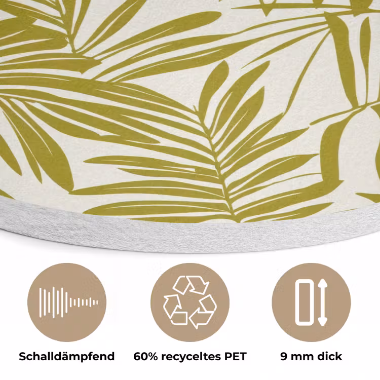 Palmblad - Patroon - Groen Akoestische PET Vilt - Rond klein 838 -closeup_DE