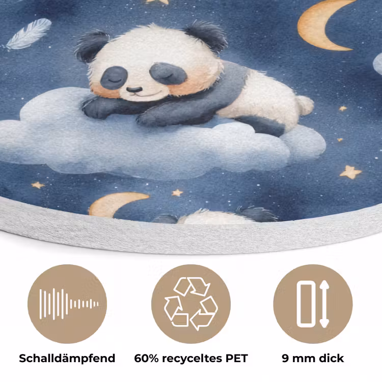 Panda's - Slapen - Blauw Akoestische PET Vilt - Rond klein 838 -closeup_DE