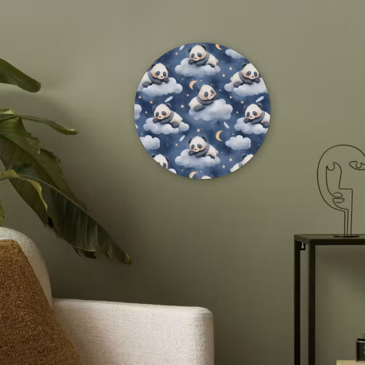 Panda's - Slapen - Blauw Akoestische PET Vilt - Rond klein 838 -sfeer2
