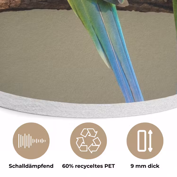 Papagaai - Tak - Natuur - Kleurrijk Akoestische PET Vilt - Rond klein -closeup_DE