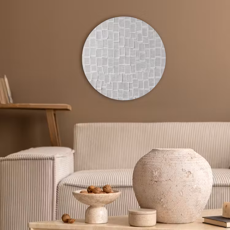 Papier - Overlappend - Textuur - Modern - Wit Akoestische PET Vilt - Rond klein -sfeer1