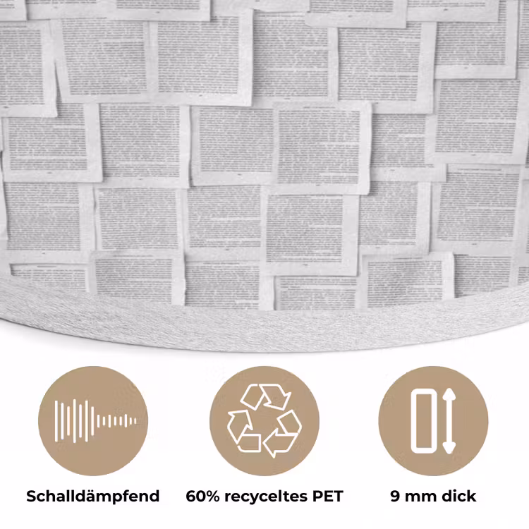 Papier - Overlappend - Textuur - Modern - Wit Akoestische PET Vilt - Rond klein -closeup_DE