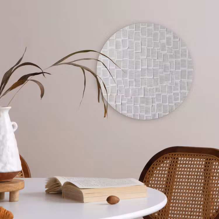 Papier - Overlappend - Textuur - Modern - Wit Akoestische PET Vilt - Rond klein -sfeer3