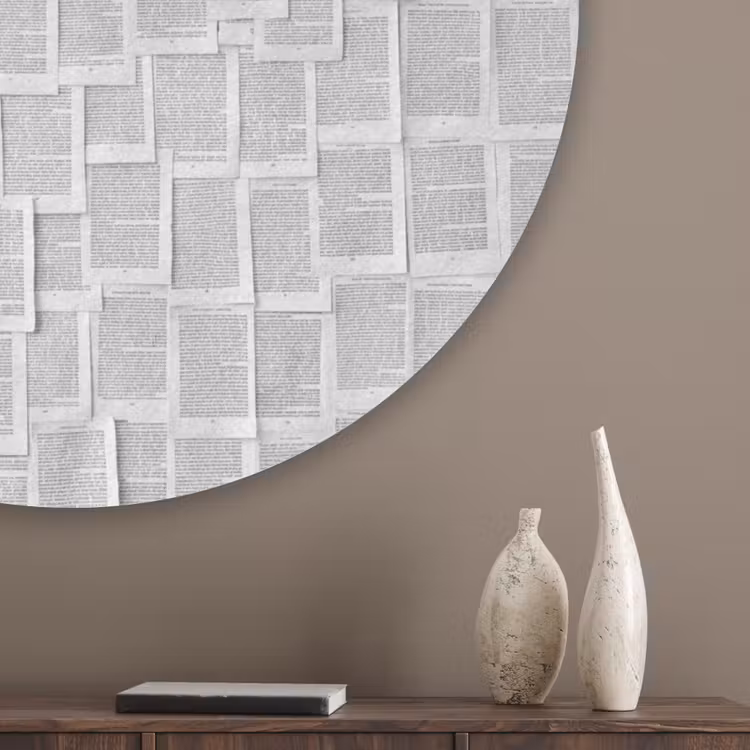 Papier - Overlappend - Textuur - Modern - Wit Akoestische PET Vilt - Rond klein -sfeer5_closeup