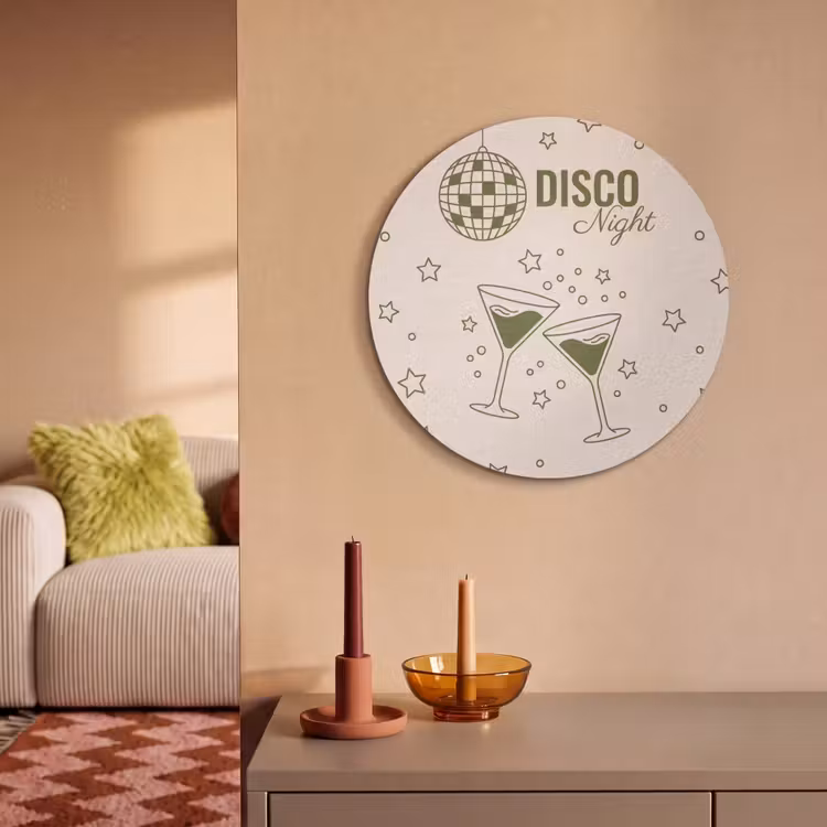 Feest - Disco - Drank - Illustratie - Groen Akoestische PET Vilt - Rond klein -sfeer1