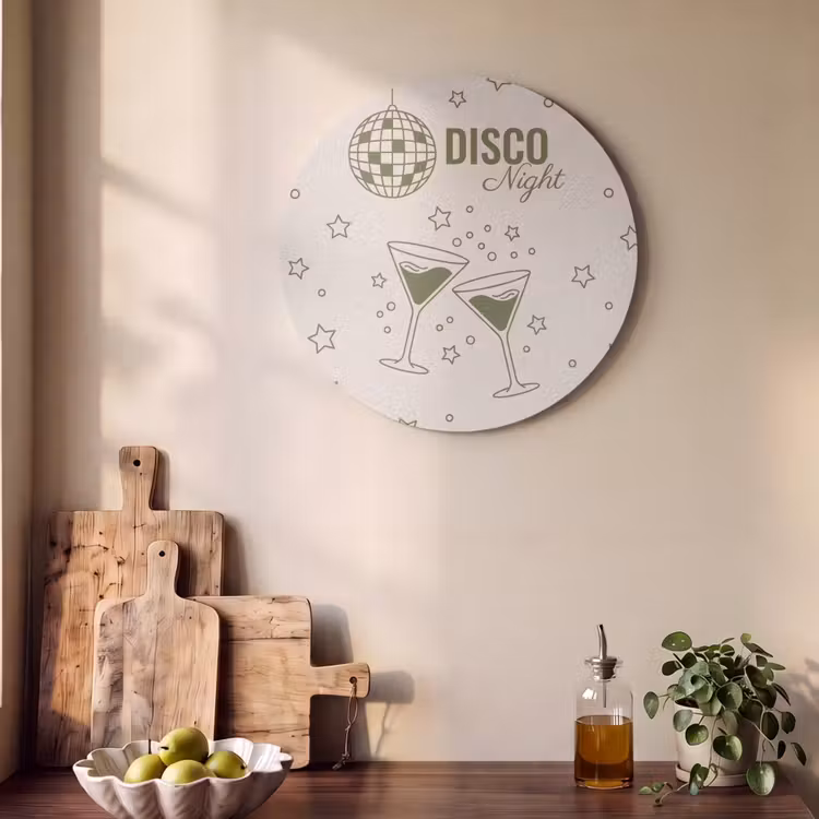 Feest - Disco - Drank - Illustratie - Groen Akoestische PET Vilt - Rond klein -sfeer2