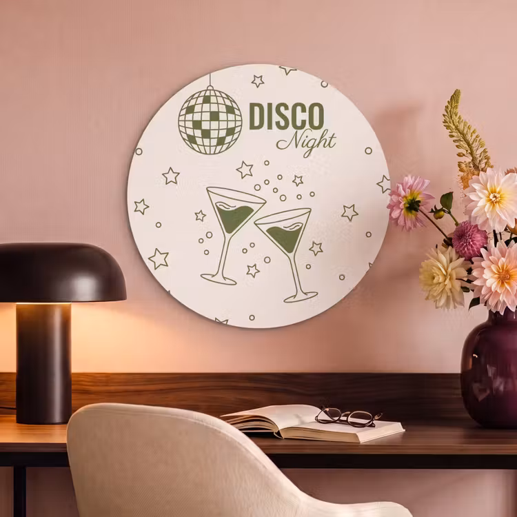 Feest - Disco - Drank - Illustratie - Groen Akoestische PET Vilt - Rond klein -sfeer3