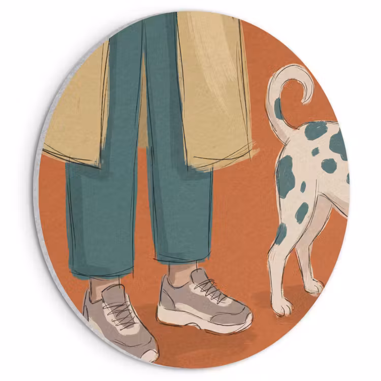 Persoon - Hond - Dieren - Illustratie - Modern Akoestische PET Vilt - Rond klein -3d