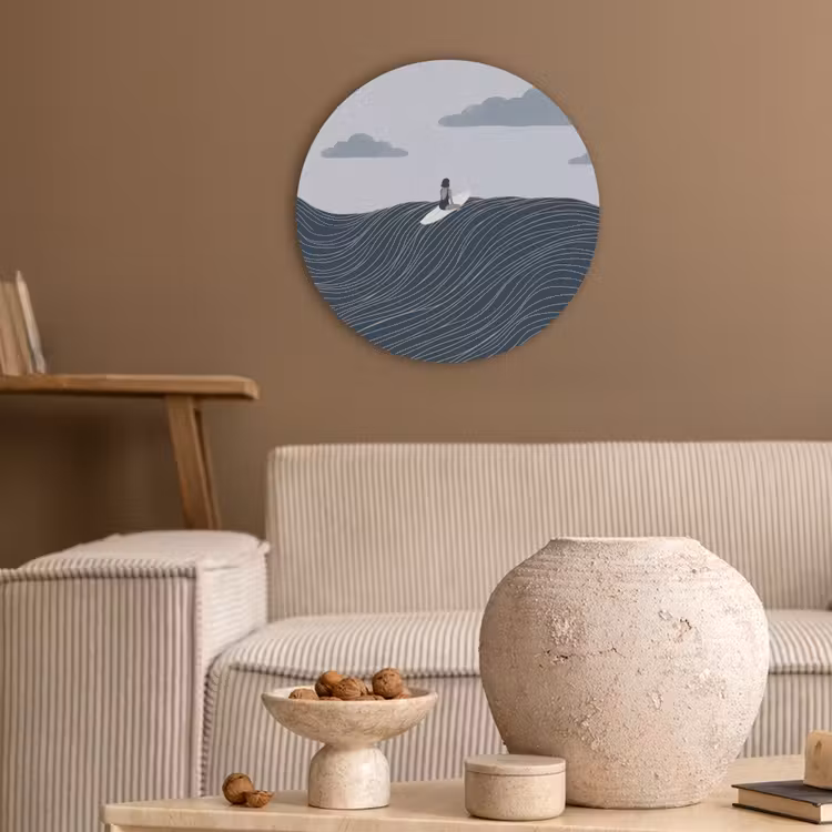 Persoon - Surfen - Oceaan - Natuur - Modern Akoestische PET Vilt - Rond klein -sfeer1