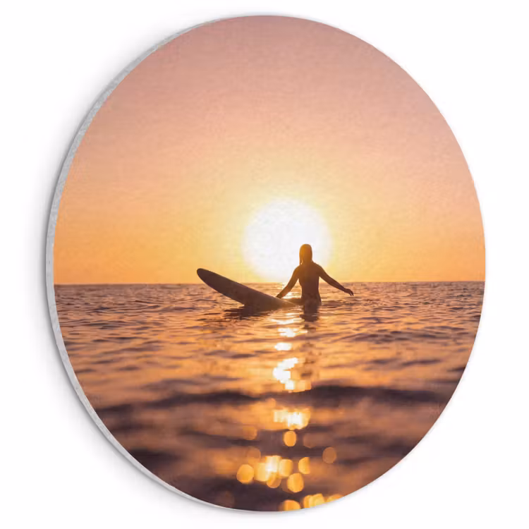 Persoon - Surfen - Zonsondergang - Zee - Oranje Akoestische PET Vilt - Rond klein -3d