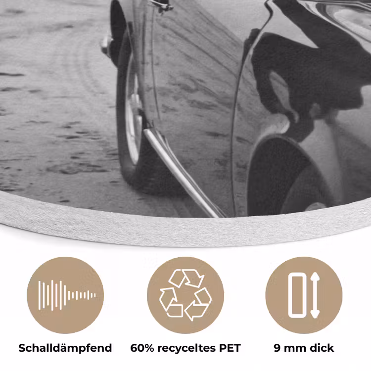 Paard - Auto - Zwart - Wit Akoestische PET Vilt - Rond klein -closeup_DE