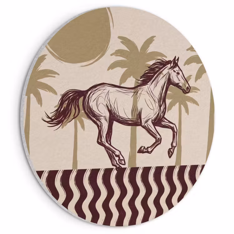 Paard - Galopperend - Woestijn - Illustratie Akoestische PET Vilt - Rond klein -3d