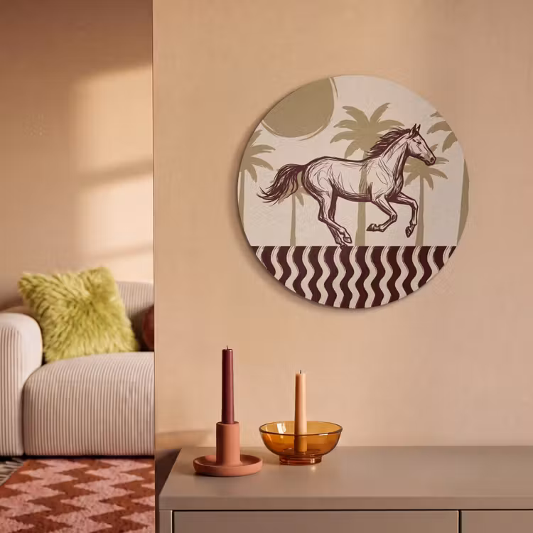 Paard - Galopperend - Woestijn - Illustratie Akoestische PET Vilt - Rond klein -sfeer1