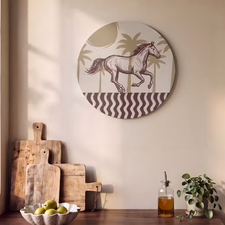 Paard - Galopperend - Woestijn - Illustratie Akoestische PET Vilt - Rond klein -sfeer2