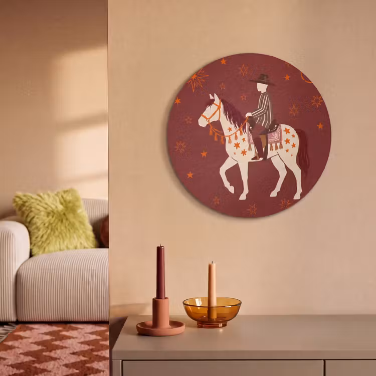Paard - Ruiter - Sterren - Nacht - Illustratie Akoestische PET Vilt - Rond klein -sfeer1