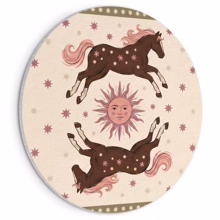 Paard - Zon - Mystiek - Illustratie - Roze Akoestische PET Vilt - Rond klein -3d