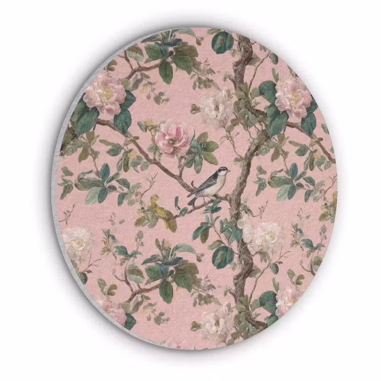 Pioenrozen - Botanisch - Vogel Akoestische PET Vilt - Rond klein 838 -3d