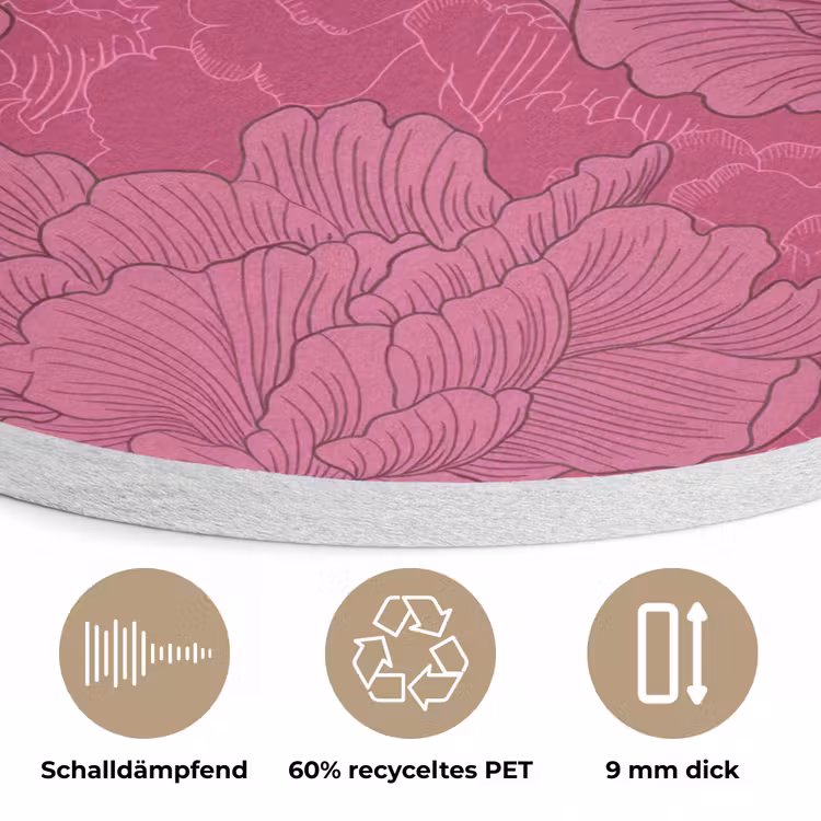 Pioenrozen - Energiek - Roze Akoestische PET Vilt - Rond klein 838 -closeup_DE