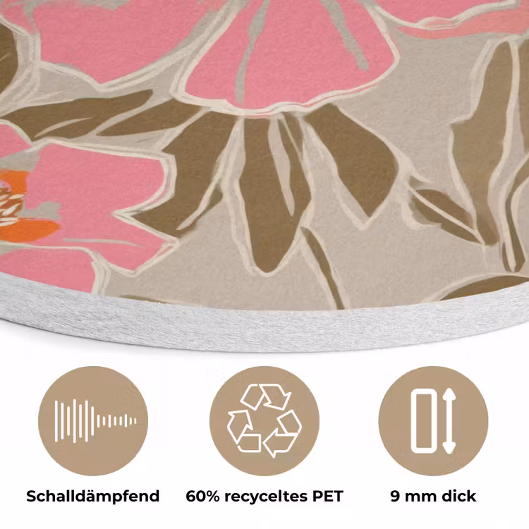 Pioenrozen - Patroon - Roze Akoestische PET Vilt - Rond klein 838 -closeup_DE