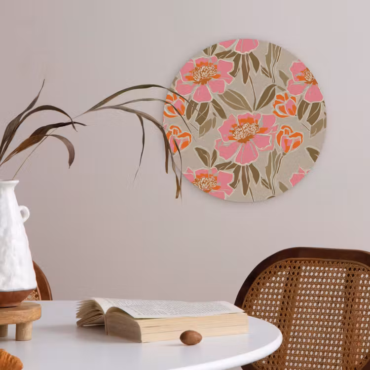Pioenrozen - Patroon - Roze Akoestische PET Vilt - Rond klein 838 -sfeer3