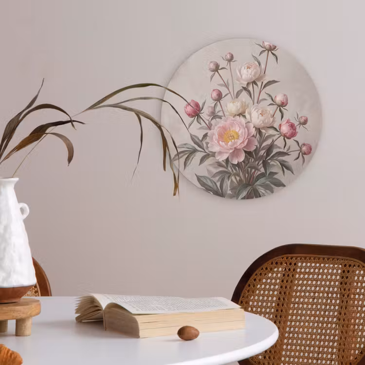 Pioenrozen - Boeket - Roze Akoestische PET Vilt - Rond klein -sfeer3