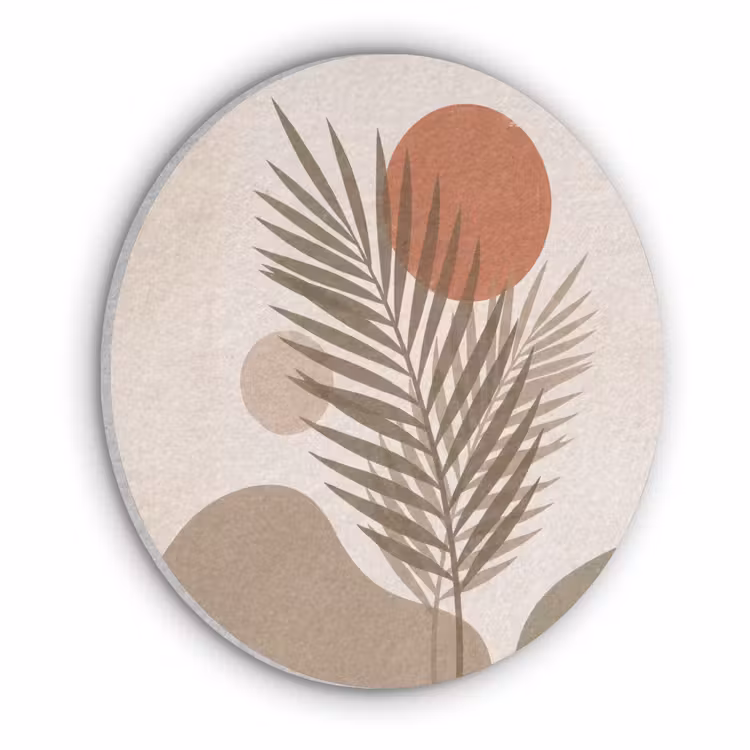 Planten - Bladeren - Abstract - Modern - Beige Akoestische PET Vilt - Rond klein -3d