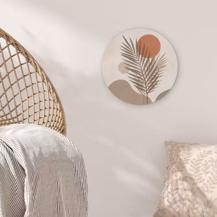 Planten - Bladeren - Abstract - Modern - Beige Akoestische PET Vilt - Rond klein -sfeer4