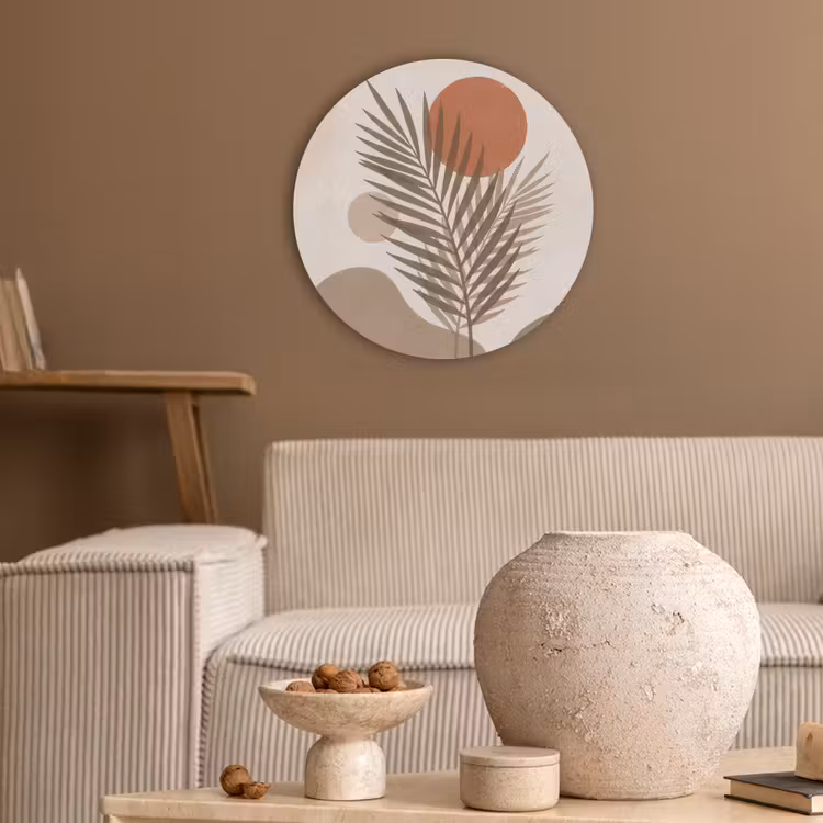 Planten - Bladeren - Abstract - Modern - Beige Akoestische PET Vilt - Rond klein -sfeer1