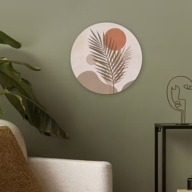 Planten - Bladeren - Abstract - Modern - Beige Akoestische PET Vilt - Rond klein -sfeer2