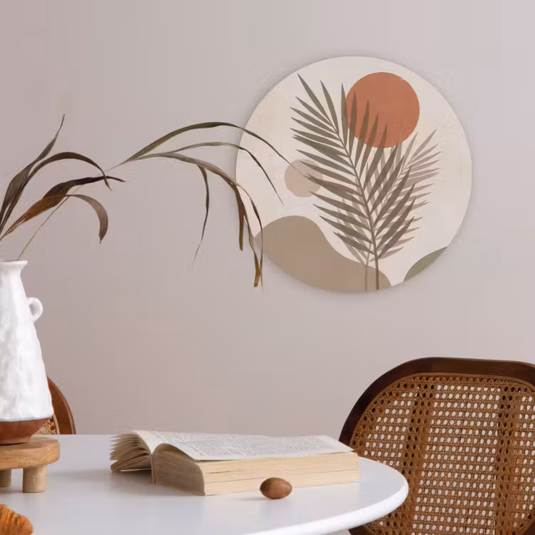 Planten - Bladeren - Abstract - Modern - Beige Akoestische PET Vilt - Rond klein -sfeer3