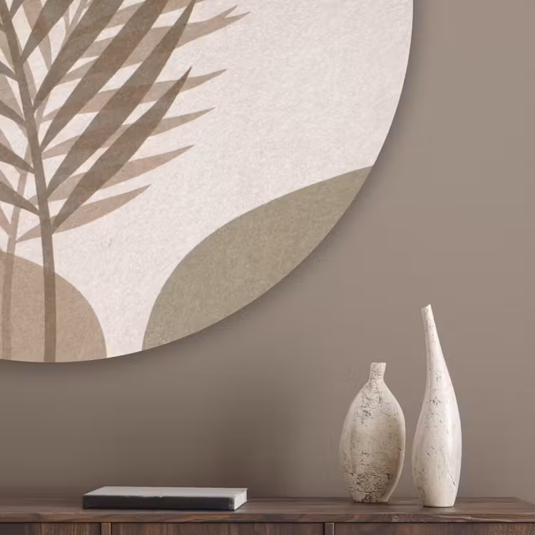 Planten - Bladeren - Abstract - Modern - Beige Akoestische PET Vilt - Rond klein -sfeer5_closeup