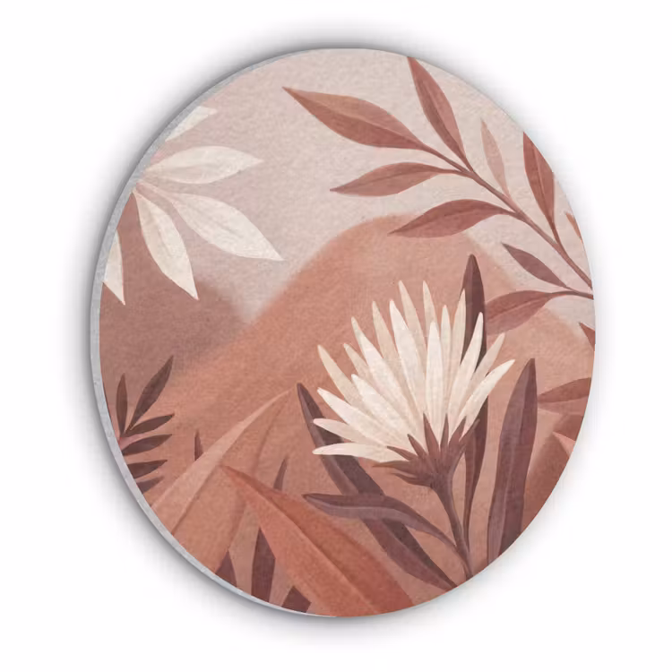 Planten - Bladeren - Botanisch - Modern - Bruin Akoestische PET Vilt - Rond klein -3d