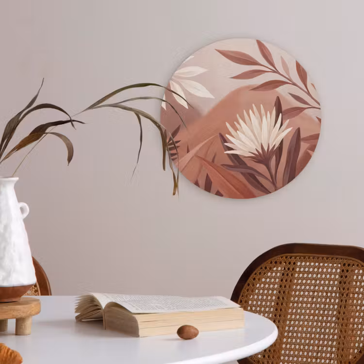 Planten - Bladeren - Botanisch - Modern - Bruin Akoestische PET Vilt - Rond klein -sfeer3