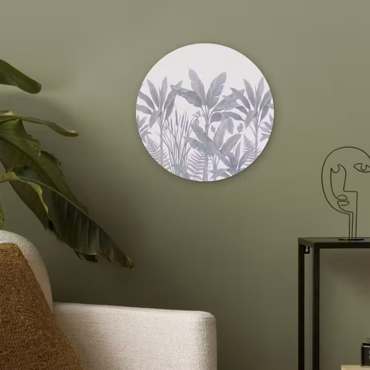 Planten - Bladeren - Natuur - Grijs Akoestische PET Vilt - Rond klein -sfeer2