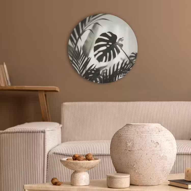 Planten - Bladeren - Natuur - Minimalistisch - Groen Akoestische PET Vilt - Rond klein -sfeer1