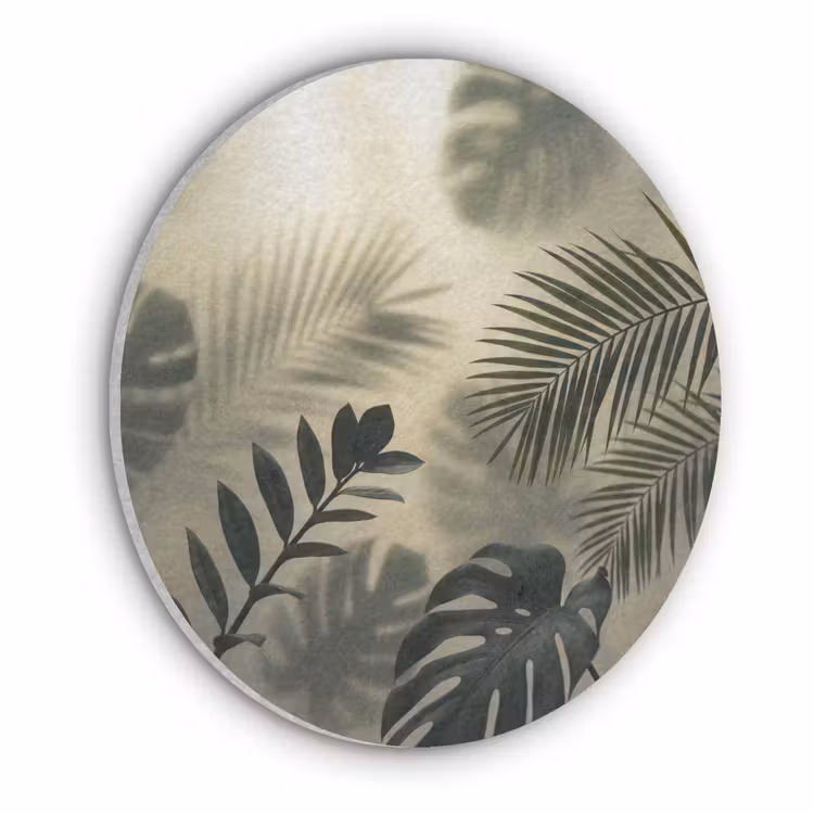 Planten - Bladeren - Schaduwen - Groen - Modern Akoestische PET Vilt - Rond klein -3d