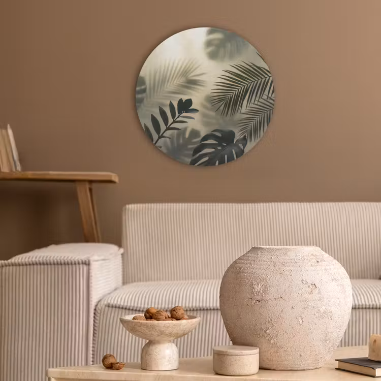 Planten - Bladeren - Schaduwen - Groen - Modern Akoestische PET Vilt - Rond klein -sfeer1