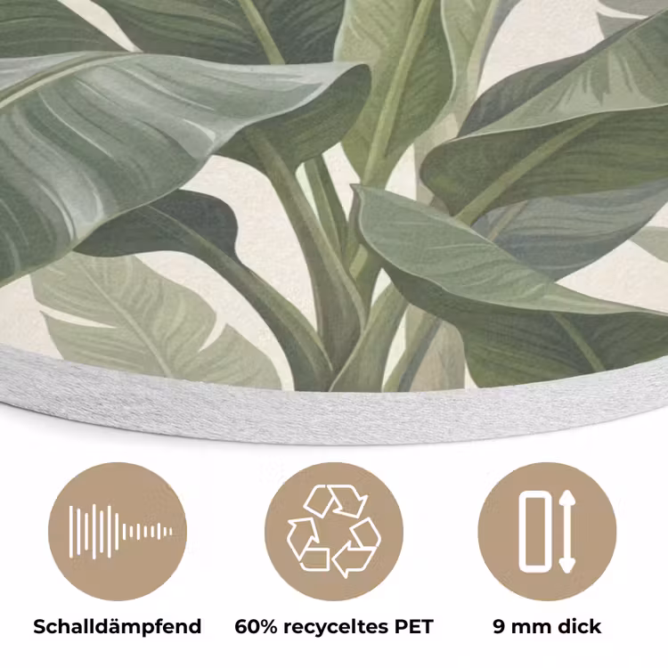 Planten - Bladeren - Tropisch - Groen Akoestische PET Vilt - Rond klein -closeup_DE
