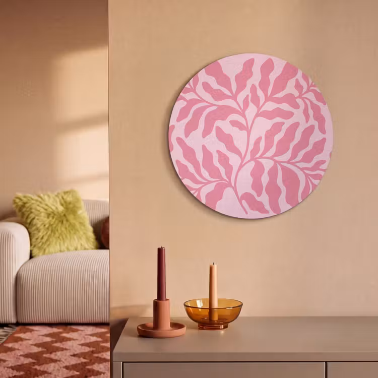 Planten - Organisch - Abstract - Modern - Roze Akoestische PET Vilt - Rond klein -sfeer1