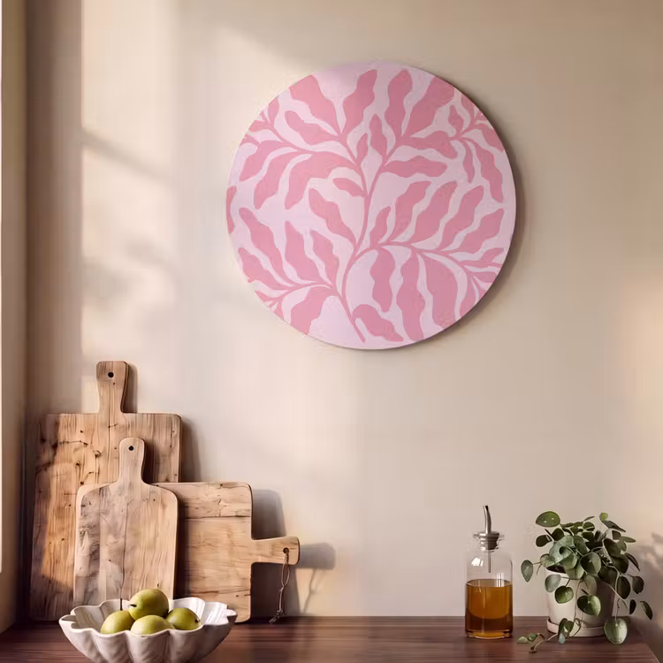 Planten - Organisch - Abstract - Modern - Roze Akoestische PET Vilt - Rond klein -sfeer2
