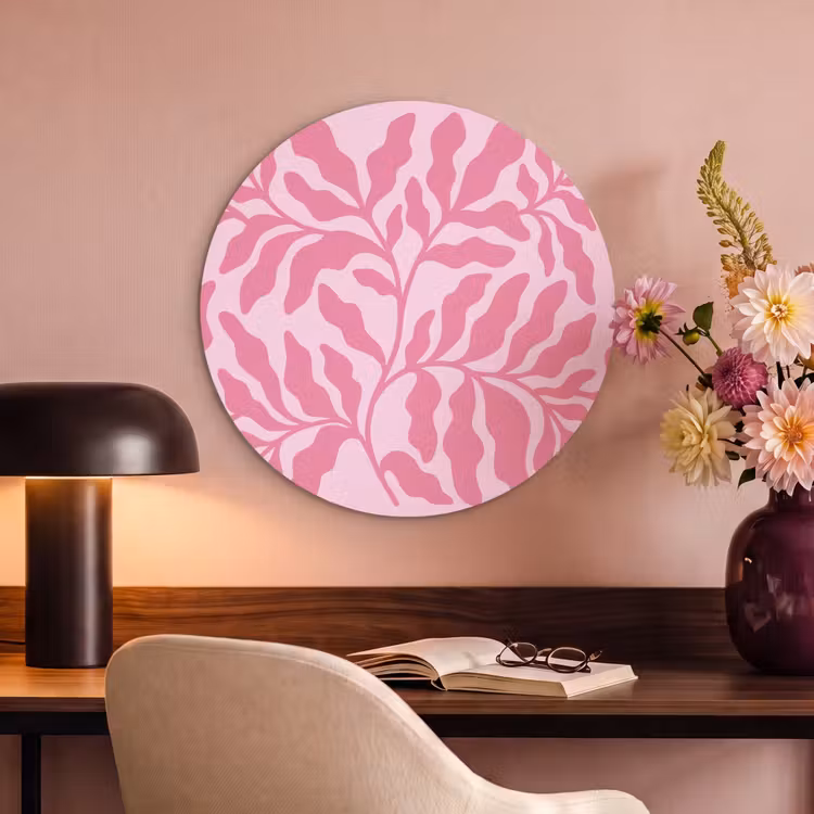 Planten - Organisch - Abstract - Modern - Roze Akoestische PET Vilt - Rond klein -sfeer3