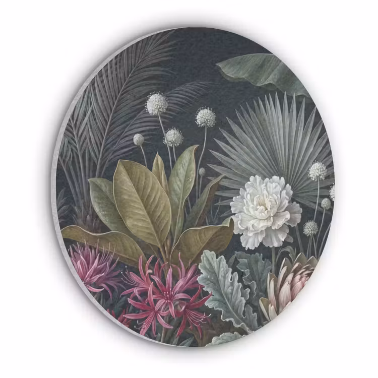 Planten - Tropisch - Botanisch - Donker - Groen Akoestische PET Vilt - Rond klein -3d