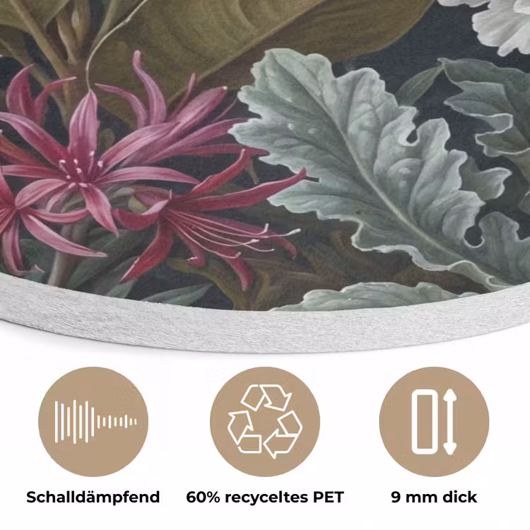 Planten - Tropisch - Botanisch - Donker - Groen Akoestische PET Vilt - Rond klein -closeup_DE