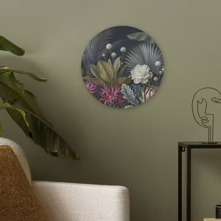 Planten - Tropisch - Botanisch - Donker - Groen Akoestische PET Vilt - Rond klein -sfeer2