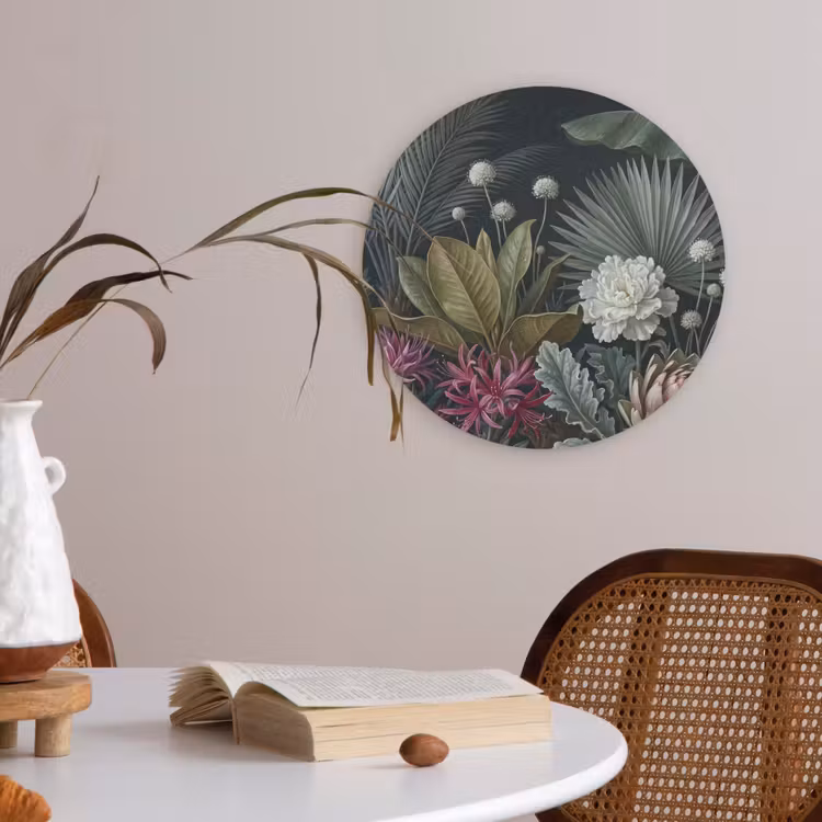 Planten - Tropisch - Botanisch - Donker - Groen Akoestische PET Vilt - Rond klein -sfeer3