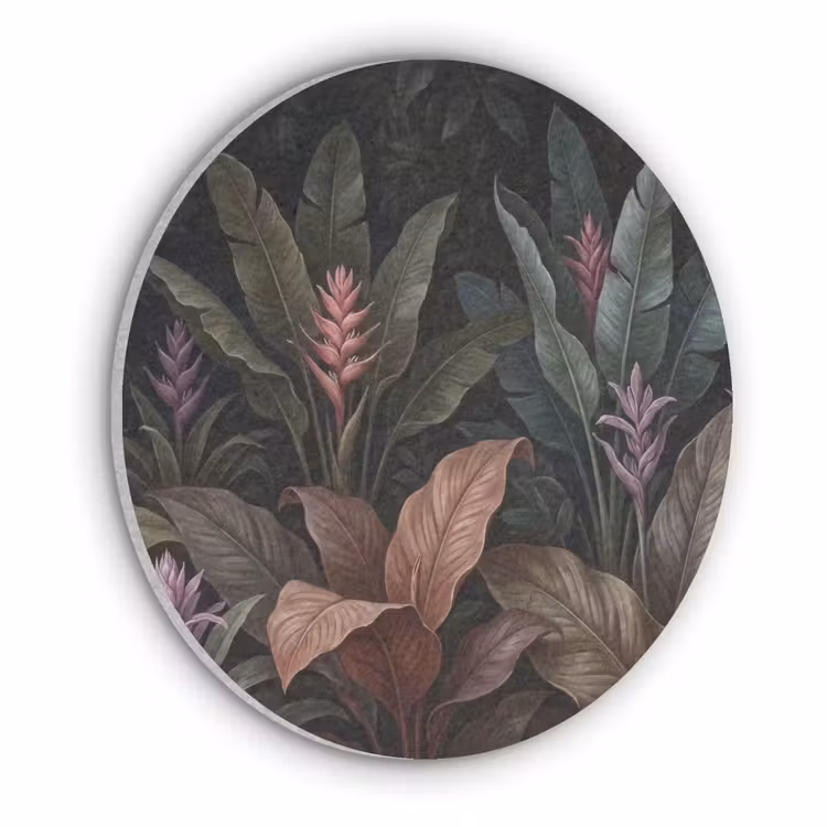 Planten - Tropisch - Jungle - Donker - Natuur Akoestische PET Vilt - Rond klein -3d