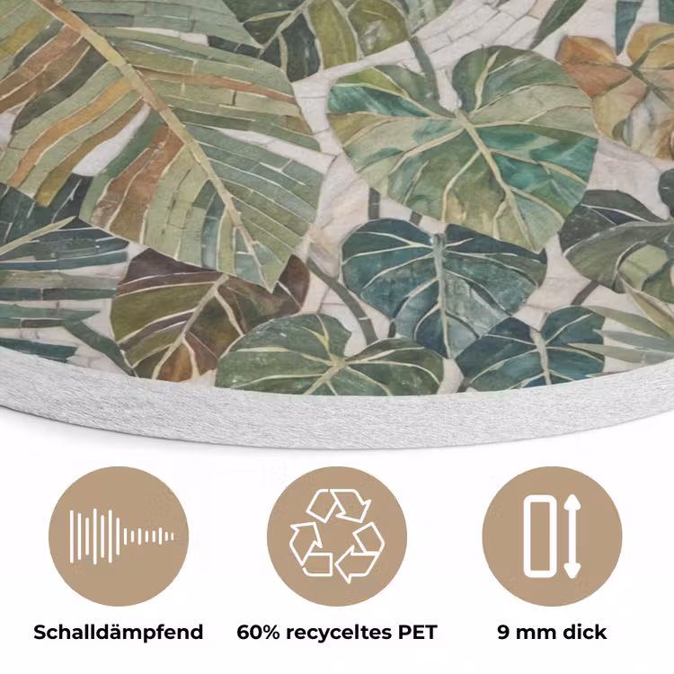Planten - Tropisch - Mozaïek - Natuur - Groen Akoestische PET Vilt - Rond klein -closeup_DE