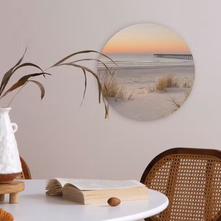 Pier - Zonsondergang - Strand Akoestische PET Vilt - Rond klein -sfeer3