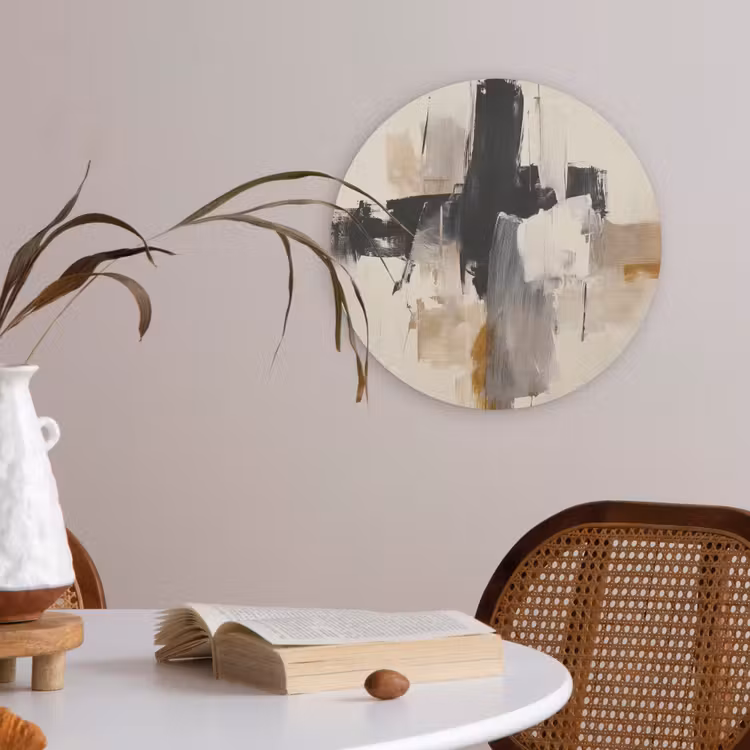 Penseelstreken - Ruw - Abstract - Beige Akoestische PET Vilt - Rond klein -sfeer3